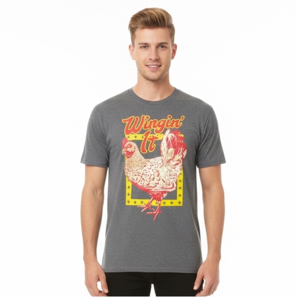 Gray Graphic rooster chicken T-Shirt size large unisex